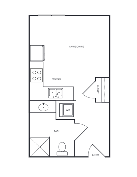 Floor plan for studio, 1 bath, 345 sqft